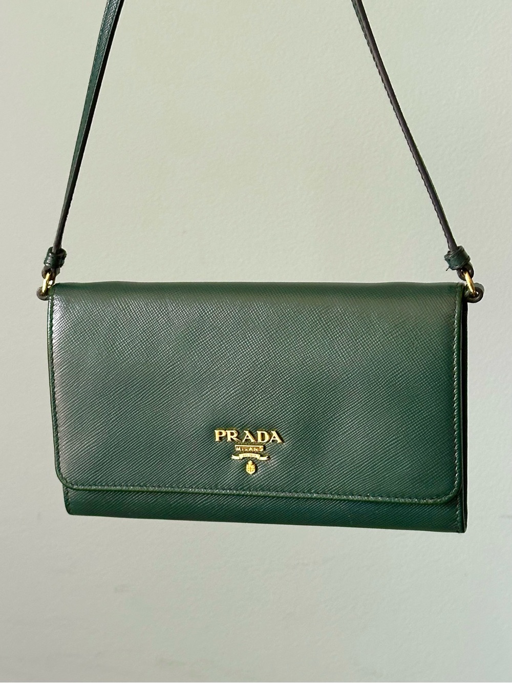 Prada Green Saffiano Leather Wallet on Strap - Picture 4 of 17